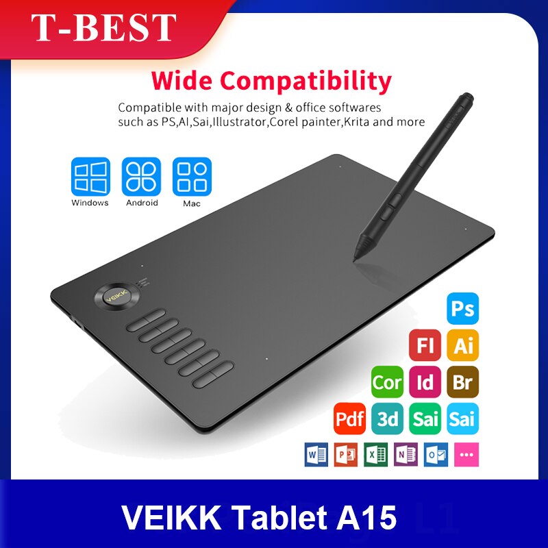 Tavoletta Grafica VEIKK Voila L 10x6 Pollici – 8192 Livelli Pressione, 4 Tasti Programmabili, Per Disegno E Fotoritocco - 2