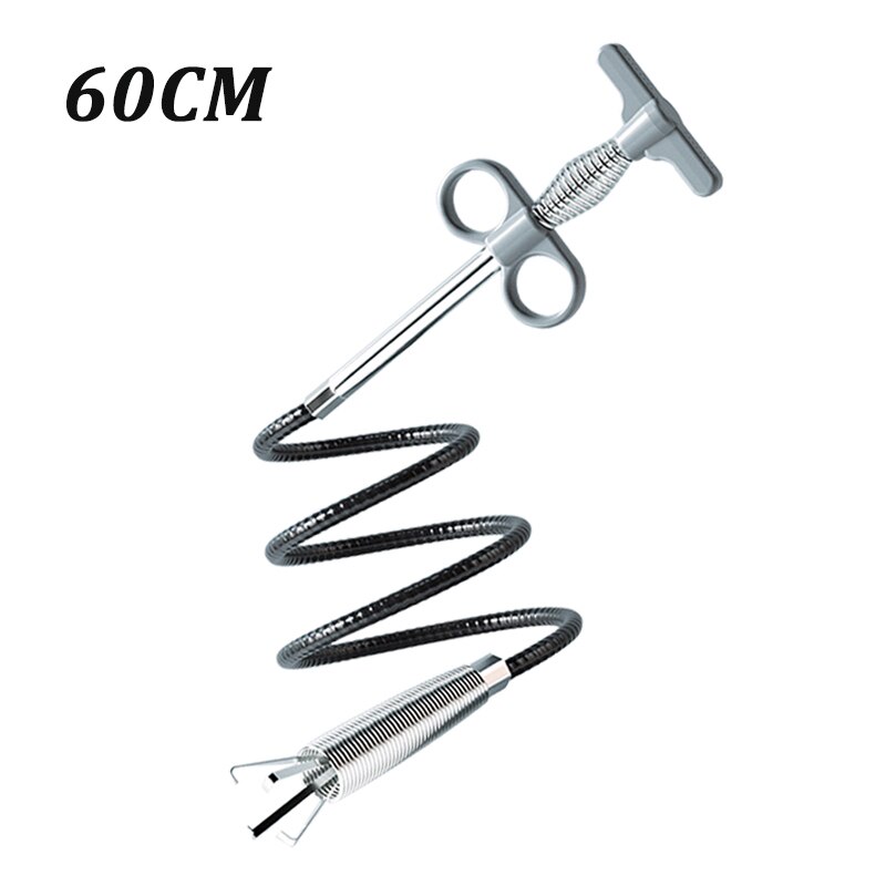 Sewer Pipe Unblocker Kitchen Sink Cleaning Hook Bathroom Hair Pipe Dredge Tool Sewer Toilet Cleaning Clog Plug Hole Remover Tool: Gray 60cm