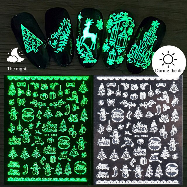 Lichtgevende Effect 3D Kerst Sneeuw Nail Sticker Glitter Nail Art Decoratie Stickers Manicure Tips Tool Nail Accessoires: 4