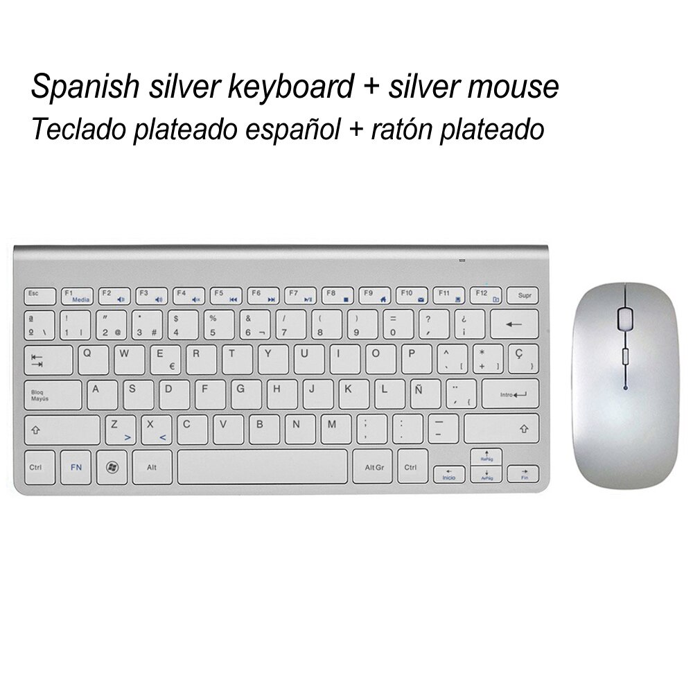 Ultra Thin Office Wireless Keyboard and Mouse Combo Low Noise 2.4G Portable Small Wireless Keyboard Mouse for Desktop Computer: Silver US Spanish