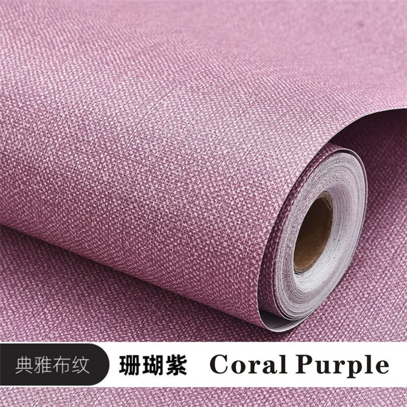 Linnen Geweven Home Decor Zelfklevende Behang Voor Woonkamer Slaapkamer Muurstickers Vinyl Waterdicht Contact Papier: Coral Purple / 60 x 500 cm