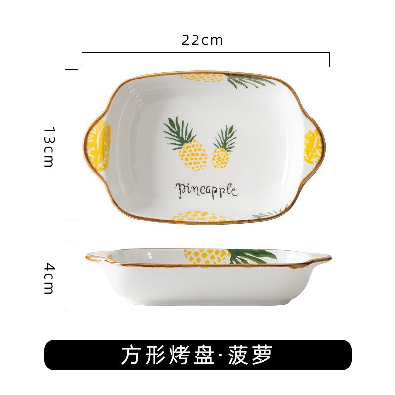 Bakeware ceramic oven air fryer special plate home girl heart tableware plate fruit breakfast dinner: pineapple 1