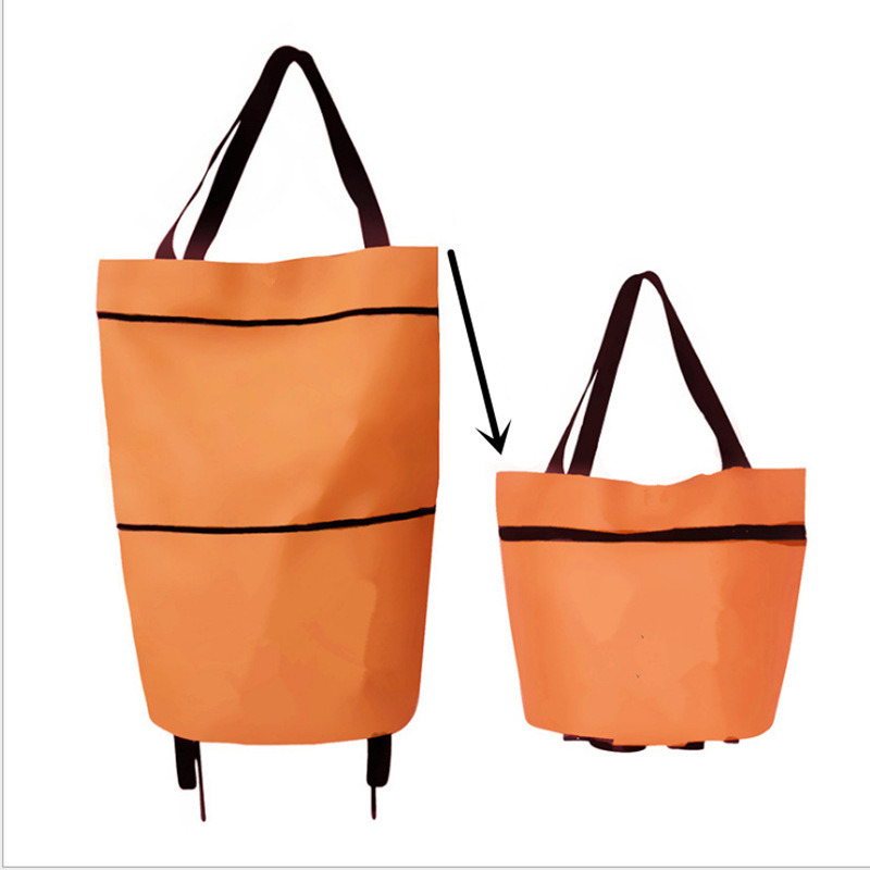 1PC Shopping Bags Folding Grocery Storage Handbag Large Capacity With wheels Reusable Folding Grocery Nylon Handbag: 5