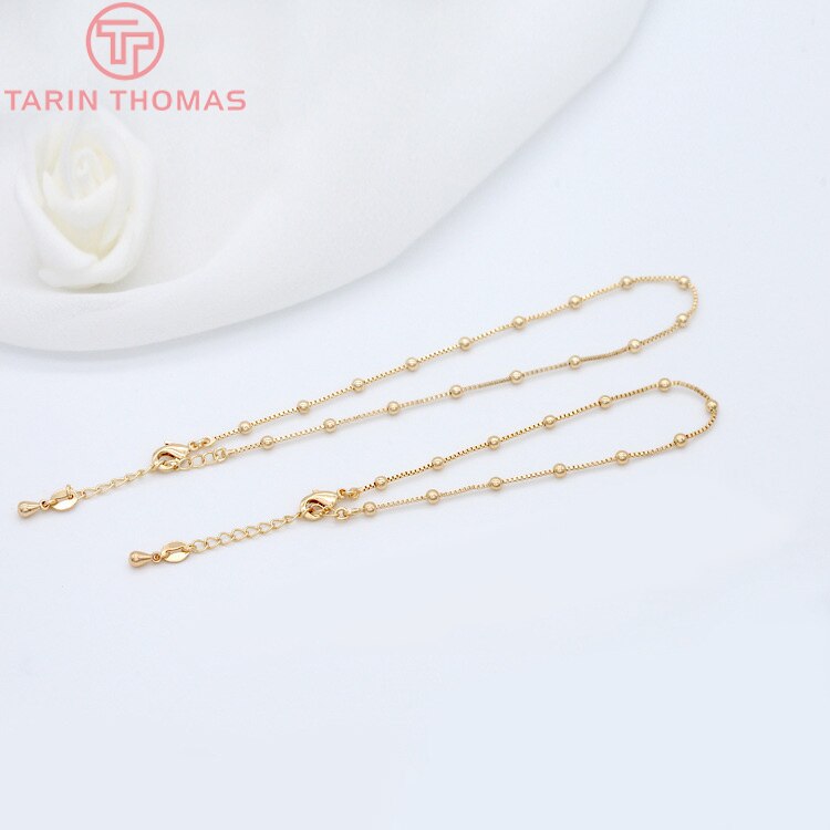 2 uds. De bolas de 3MM de grosor, 1MM, 24K, Color dorado, latón, acabado, pulsera, cadena para el tobillo, para DIY, fabricación de joyas, accesorios
