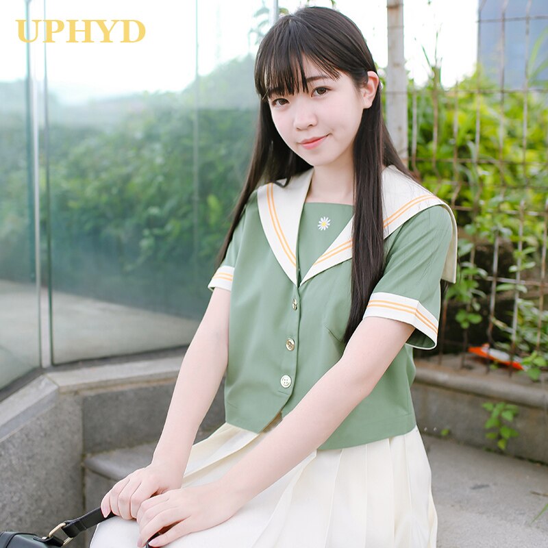 Uniforme de escuela secundaria verde para niñas, uniformes de Sailor, estilo pijo