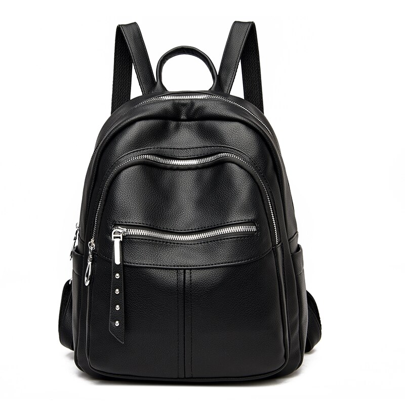 Preppy Stijl Pure Kleur Rugzak Voor Vrouwen Waterdichte Pu Lederen Grote Packbag Vrouwelijke Elegante Trendy Bagpack Sac A Main: black-03