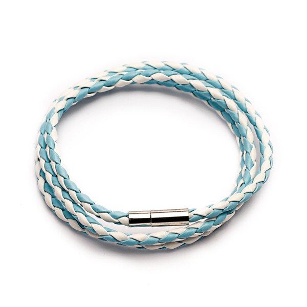 Pulsera trenzada de cuero sintético de tres capas para hombre y mujer, joyería, cierres de cuero multicapa, Charm