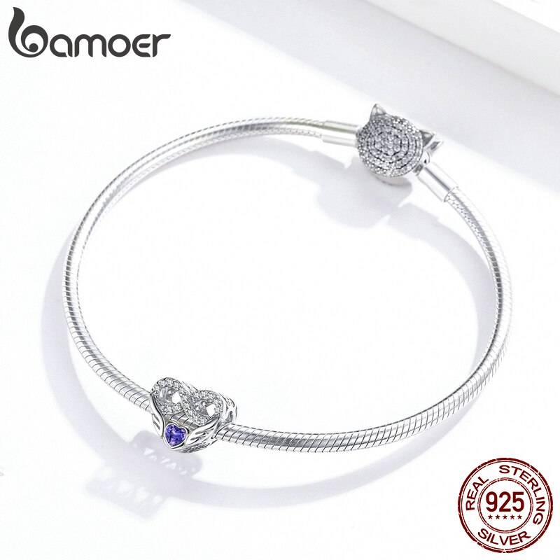Bamoer prata 925 a céu aberto coração-forma charme para mulheres originais pulseira & pulseira amante presentes moda jóias acessórios bsc161