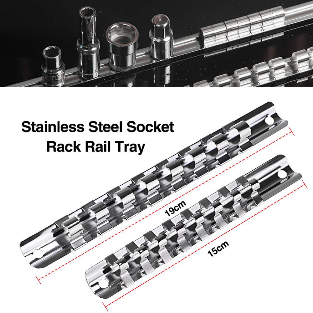 Socket Storage Rack Holder Divider 1/4" 3/8" 1/2" with 8 Clips On Rail store sockets Tool Organizer Wrench Storage Rack