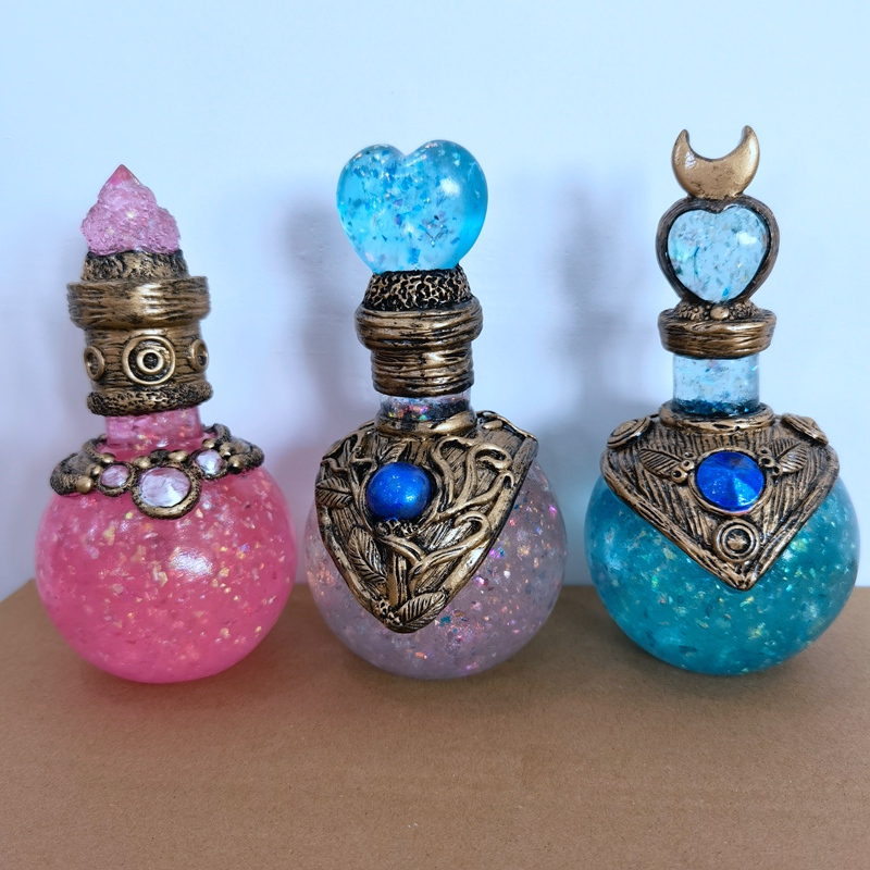 Magic Moon Bottle for Magic Potion Resin Decoration Handmade Crystal Gemstone Wishing Bottles for Her
