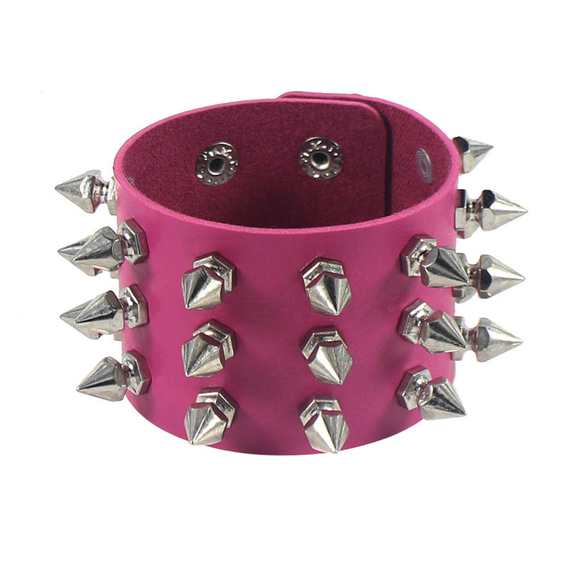 Punk Bracelet for Men Women Goth Black Leather Wristband with Metal Spike Studded Spike Rivets Cuff Bangle Adjustable: cobalt violet