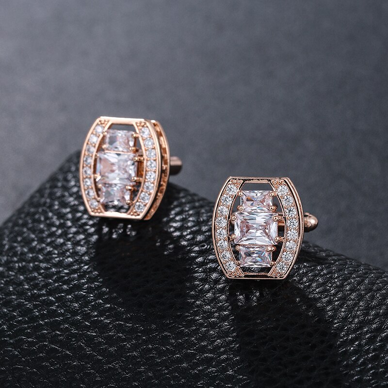 Weimanjingdian Prachtige Kussen Cut Zirconia Ovale Manchetknopen Voor Mannen In Wit/Rose Gold kleuren