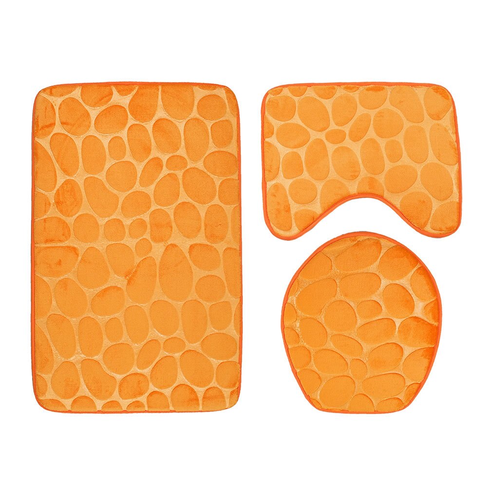 Negro 3D Cobblestone estera de baño Baño cubre Color sólido 3 unids/set baño piso alfombras para la decoración del hogar de Pie de Felpudos: Orange