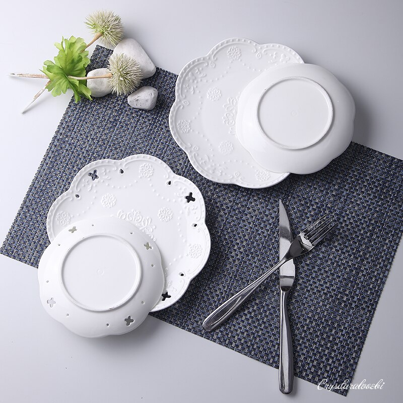 3pcs Set, 6+8+10inch, White Embossed Porcelain Cake Plate, Butterfly , Service the Table, Dinner Plate Sets, Dinnerware