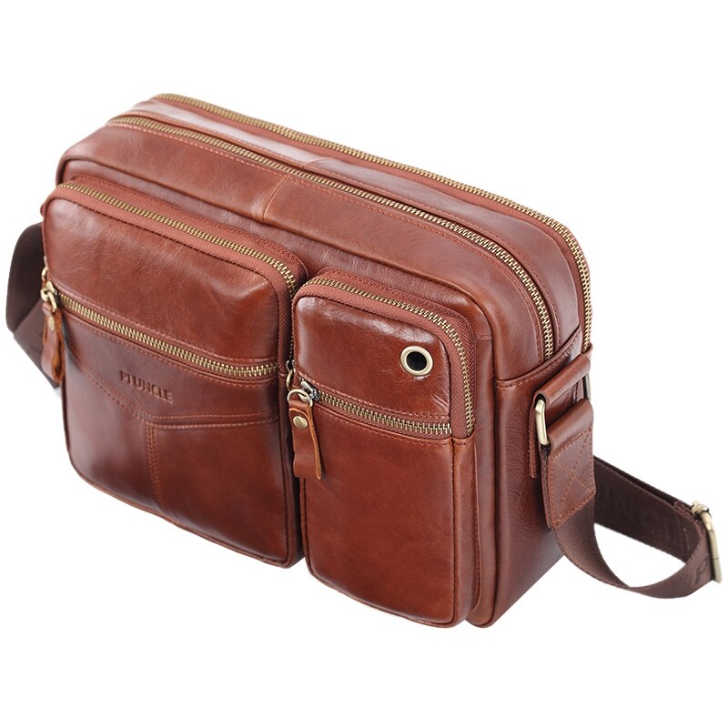 Pi uncle leren retro heren schoudertas aktetas multi-pocket handtas messenger bag