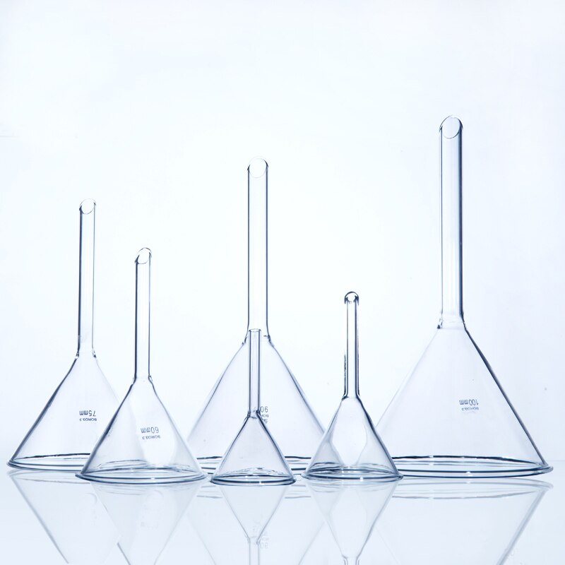 Embudo triangular de vidrio de laboratorio, embudo grueso de vidrio de borosilicato, equipo de laboratorio, 75mm, 1 unid/paquete