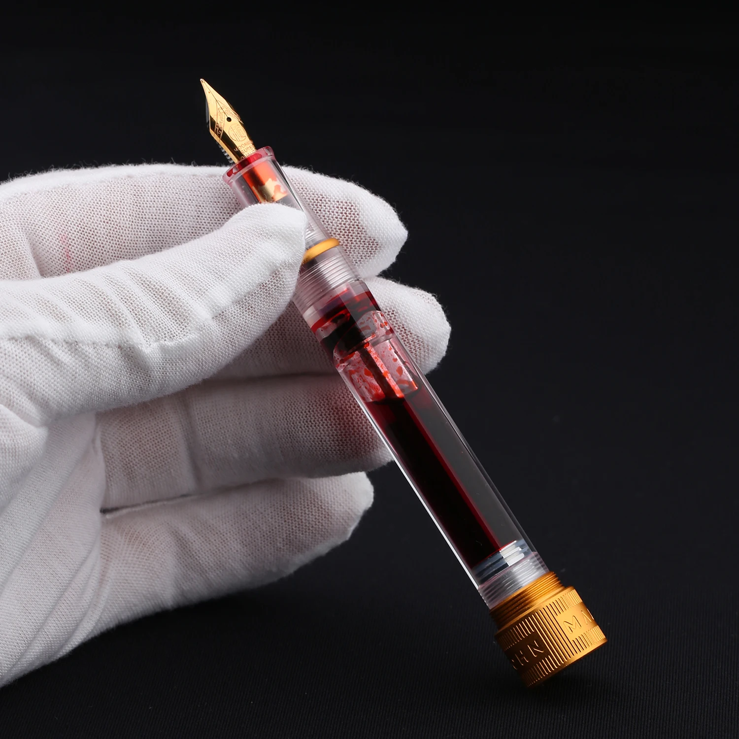 Majohn V1 Vacuum Filling Fountain Pen EF/F/M/ Bent Nib, Transparent Resin Golden/Silver Clip Demonstration Writing Pen