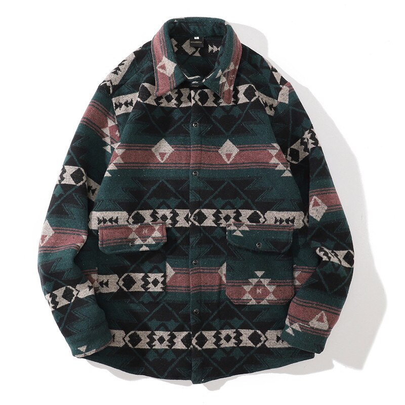 Men Hip Hop Shirt Streetwear Vintage Graphic Print Long Sleeve Tops Autumn Harajuku Cotton Blouses flannel Thick Shirts