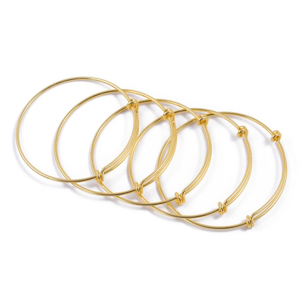 5pcs Multi Size Copper Gold Rhodium Plated Wire Charm Expandable Blank Bracelet Bangles For Women DIY Love Bangle