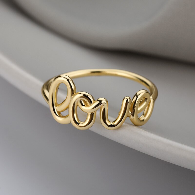 Romantischer liebesbrief-goldring für damen, geometrische fingerringe, verlobungsringe, hochzeitsringe, edelstahlschmuck