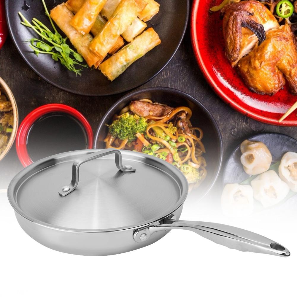 24cm Three Layer Flat Frying Pan Food Grade 304 Stainless Steel Non-stick Cooking Pot Omelet Kitchen Cookware with Pot Cover