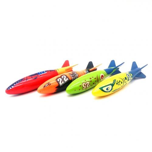 Sommer dykning legetøj haj torpedo ring kaste legetøj sjov swimmingpool dykning spil børn dykke tilbehør legetøj: 4 stk dykning torpedo