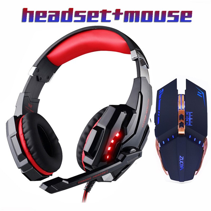 Gaming Headphone headset Stereo Earphone for gamer+Gaming Mouse 5000DPI Adjustable Mice LED Light Optical USB Wired laptop: G9000 Red MMR5