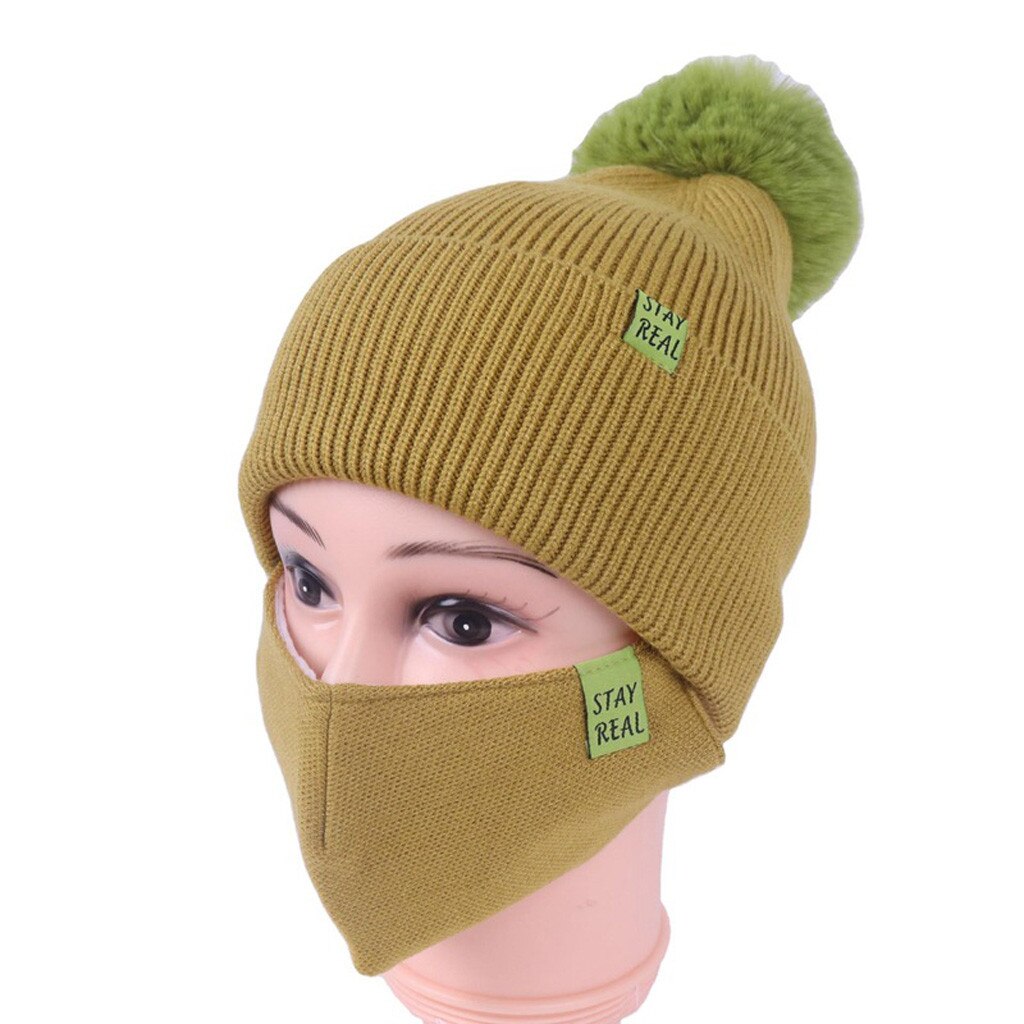 Kvinder vinterhatte hatte strikket faux pels beanies cap afslappede hætter til udendørs uld hemming hat med hår kugle femme: Grøn