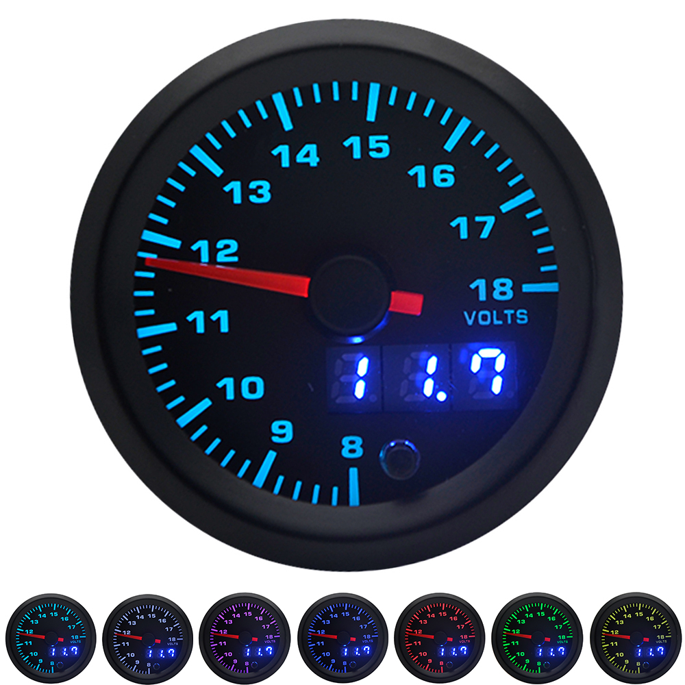 2 "52Mm 7 Kleuren Led Dual Display Boost/Water/Olie Temp/Olie Druk/Volt/Air Fuel Ratio/Egt/Toerenteller Auto Gauge + Gauge Pods: Volt