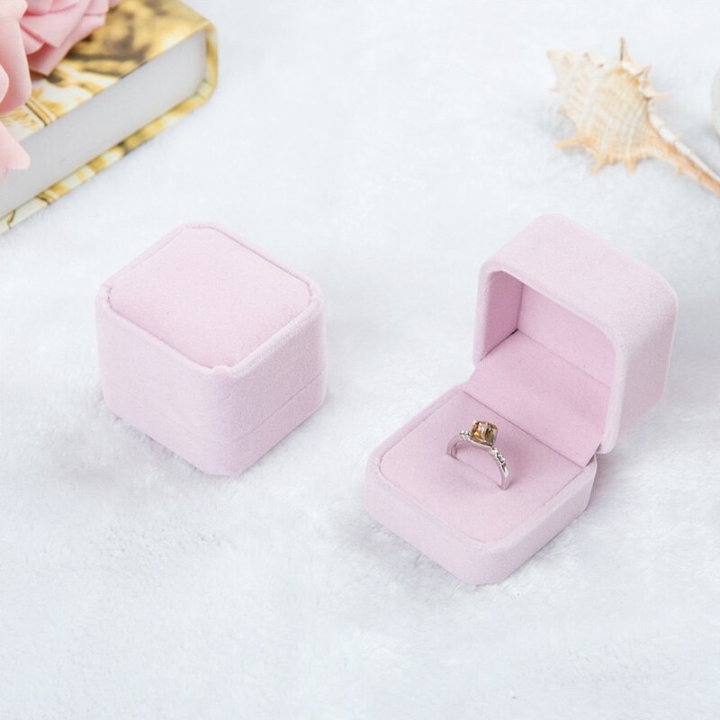 1PC Square Velvet Boxes Display Case Weddings Party Jewelry Box for Ring Earrings Black red: Pink