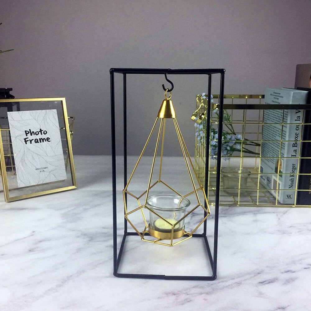 Scandinavische stijl geometrische gouden glazen ijzeren kaarsenhouder kandelaar voor kopjes kaarsen thuis bruiloft decoratie accessoires: D