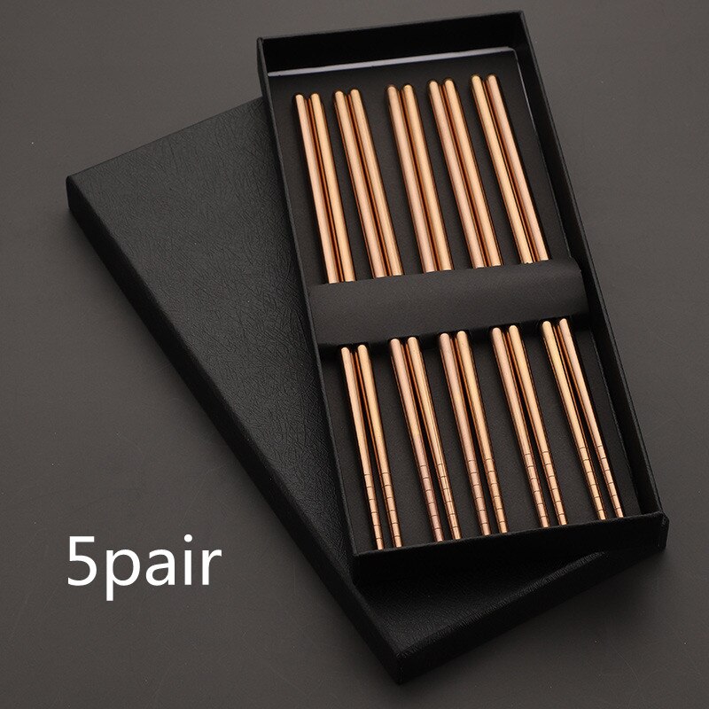 1 Pair Chopsticks Non-Slip Chinese Stainless Steel Reusable Metal Chopstick for Sushi Food Sticks Set Tableware Kitchen Tool: 5pair Rose gold