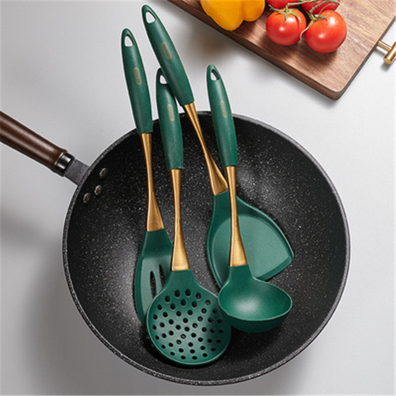 Green Silicone Cooking Tool Stainless Steel Handle Spatula Soup Spoon kitchen tools Home Non-stick Kitchen Untensils kitchenware