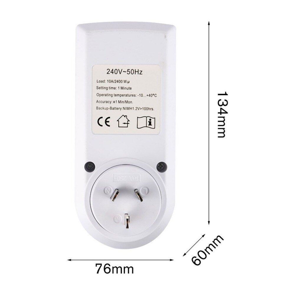KWE-TM02 Electronic Digital Timer Switch Plug Kitchen Timer Outlet 230V 50HZ 7 Day 12/24 Hour Programmable Timing Socket