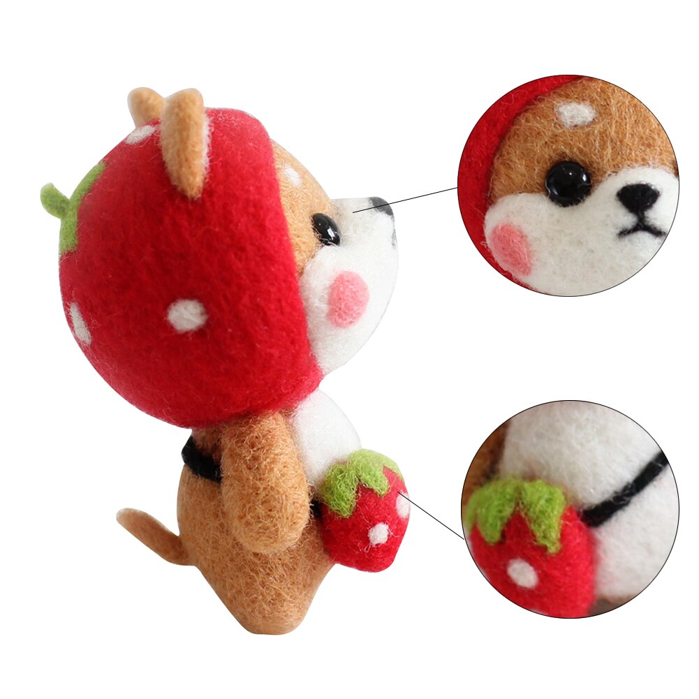 Wool Felt DIY Bag Smiling Strawberry Shiba Inu Needle Animals Wool Felt Poked Knitting Unfinished DIY Wool Felting Package