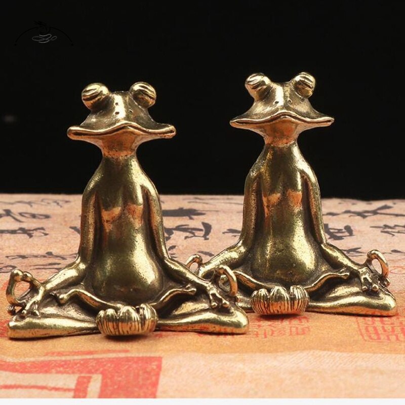 Retro Brass Meditate Zen Buddhism Frog Statue Small Ornament Copper Animal Sculpture Incense Burner Home Desk Decoration Tea Pet