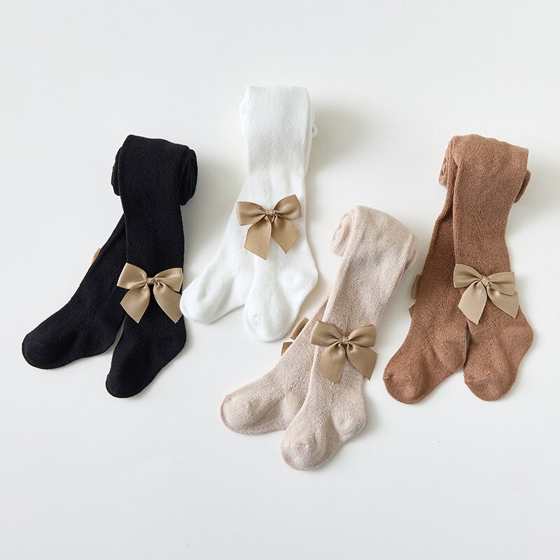 Pantimedias de algodón para niños y niñas, ropa transpirable, suave, con lazo grande, medias bonitas