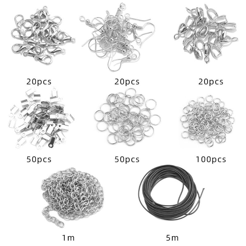 Necklace Earring Making Kit Chain Hooks Closed Loops Lobster Clasps Jewelry for Women Girl DIY Craft 7 Types Silver