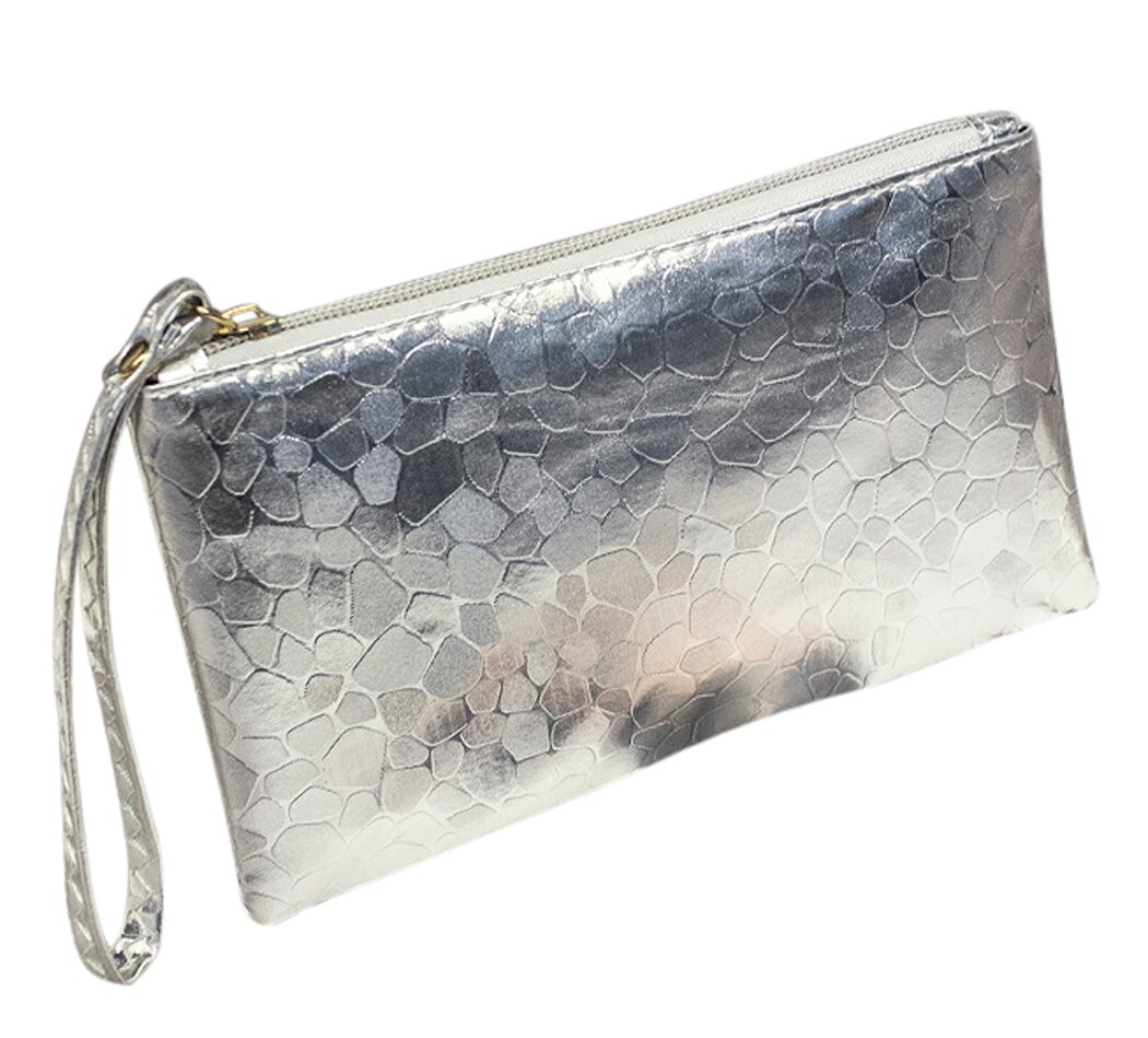 Coofit Zilveren Lange Clutch Portefeuilles Voor Vrouwen Rits Lederen Portemonnee Steen Patroon Card Purse Lady Avond Portemonnees Strap: Silver