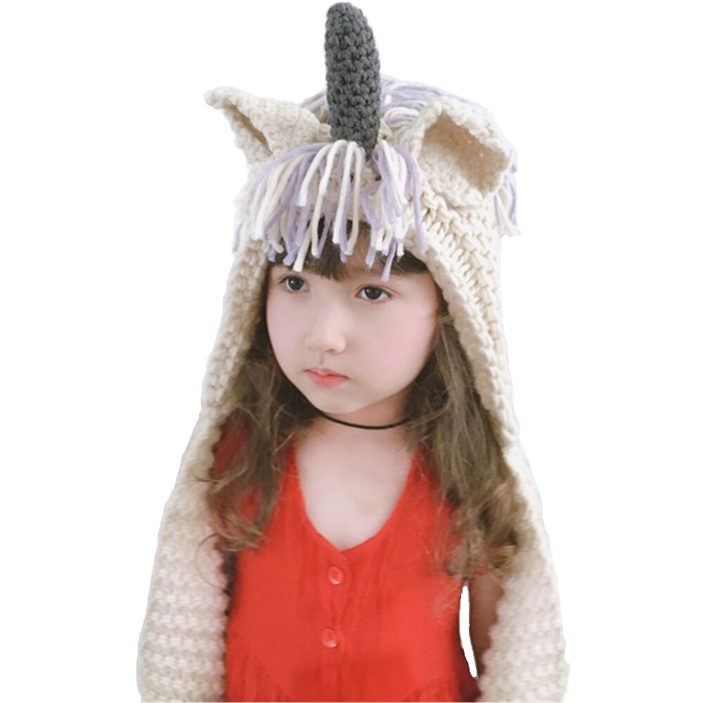 Kids Girls Rainbow Unicorn Soft Skullies Beanies Hats Shawl Scarf Set With Two Pockets Warm Knitted Bonnet Cap Christmas