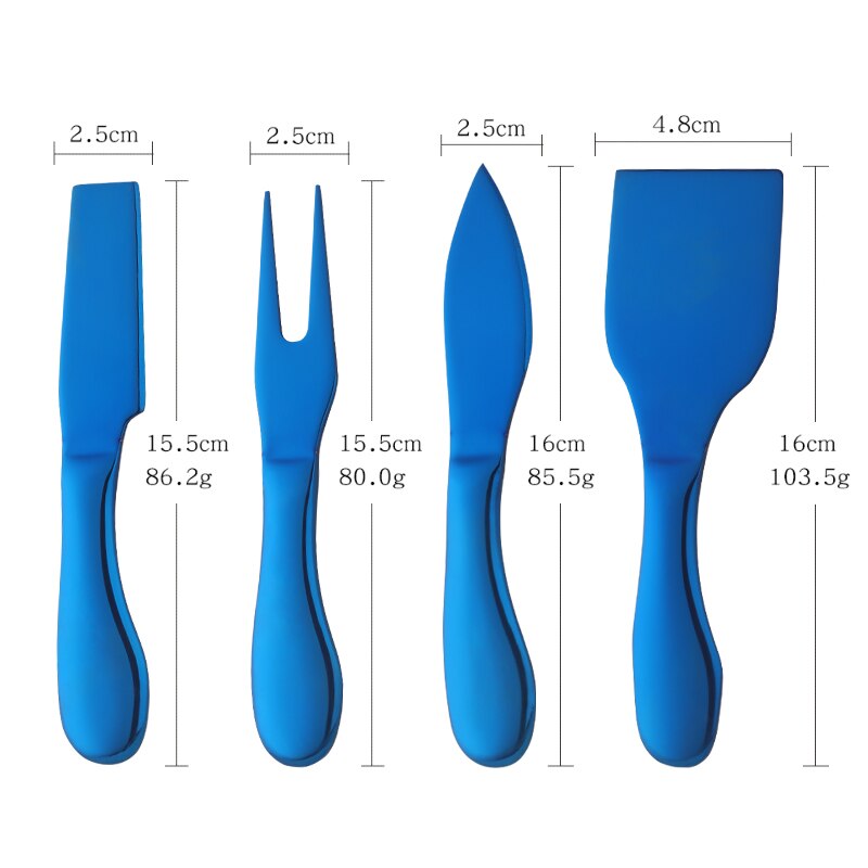 Outil à fromage en or, trancheur, couteau râpes à fromage, outils de cuisine, spatule à gâteau, couteau à beurre, ensemble de 4 pièces: Blue-B
