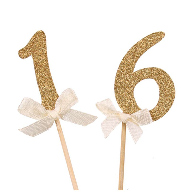 CMGBOBP 10 pcs Gold Glitter Cake Topper Number Cupcake Toppers Birthday Party Decorations Picks Baby Shower Kids Favors