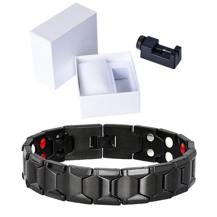 LITTLE FROG Health Magnetic Therapy Bracelet Men Jewelry Black 316L Stainless Steel 4 Elements Bracelets & Bangles 10239: 10239 Set C1