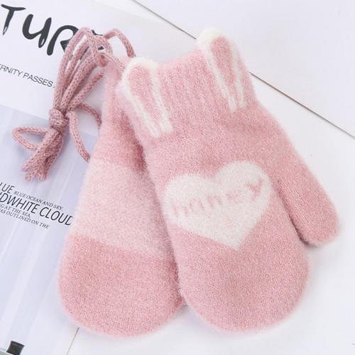 Enfants hiver mignon amour coeur motif miel lettres tricoté gants mitaines: Darkpink