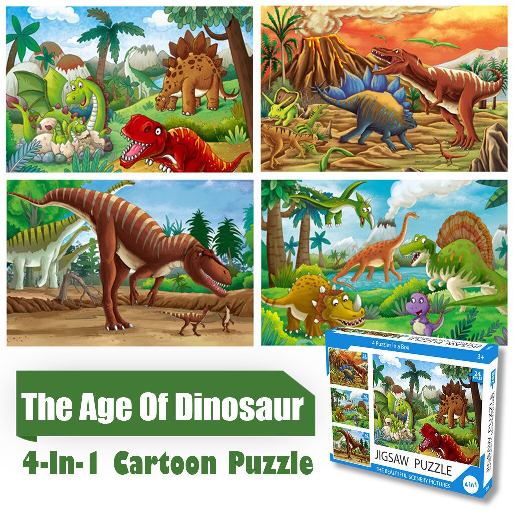 Kinderen Cartoon Dinosaurus Puzzel 4X100 Stuks Set Educatief Spel Kinderen Speelgoed