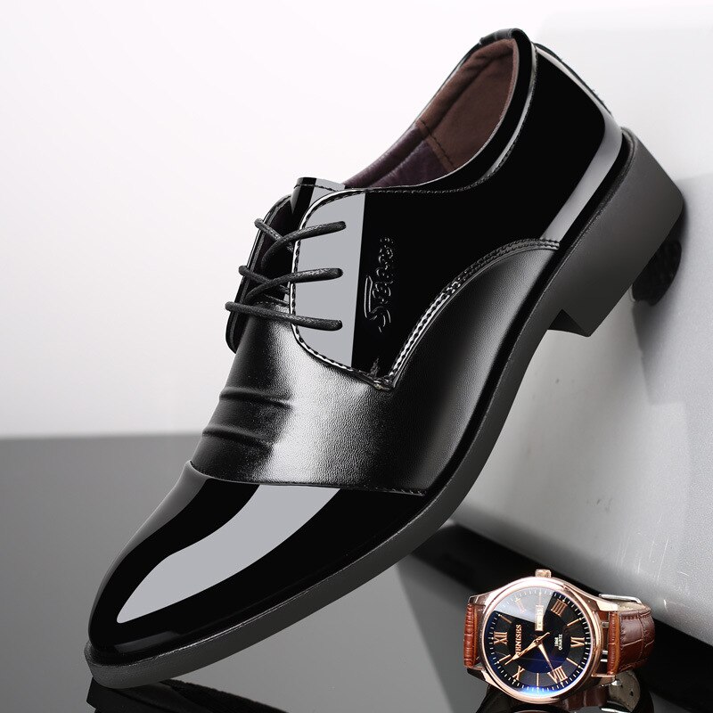 Mocasines de cuero sintético de de lujo para hombre, zapatos de negocios a la , puntiagudos, negros, Oxford, transpirables, formales, para boda