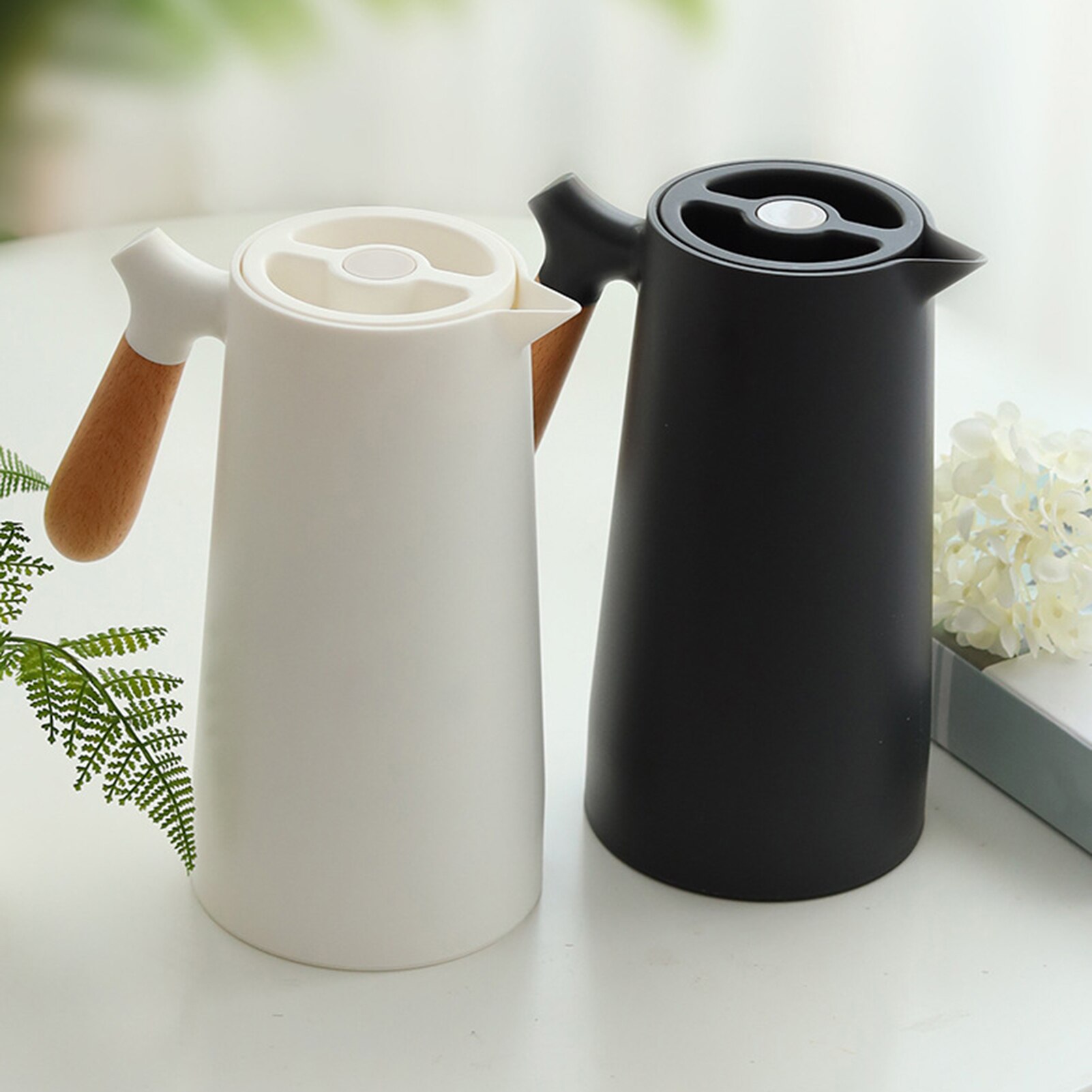 1L Household Thermal Flask Coffee Glass Liner Solid Wood Handle Insulation Kettle Water Pot Coffee Thermal Warmer Bottles