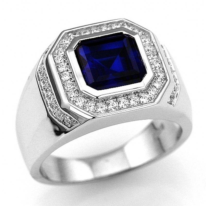 Fdlk Mode Mannen Sieraden White Crystal Blue Crystal Engagement Ring Maat 7-14