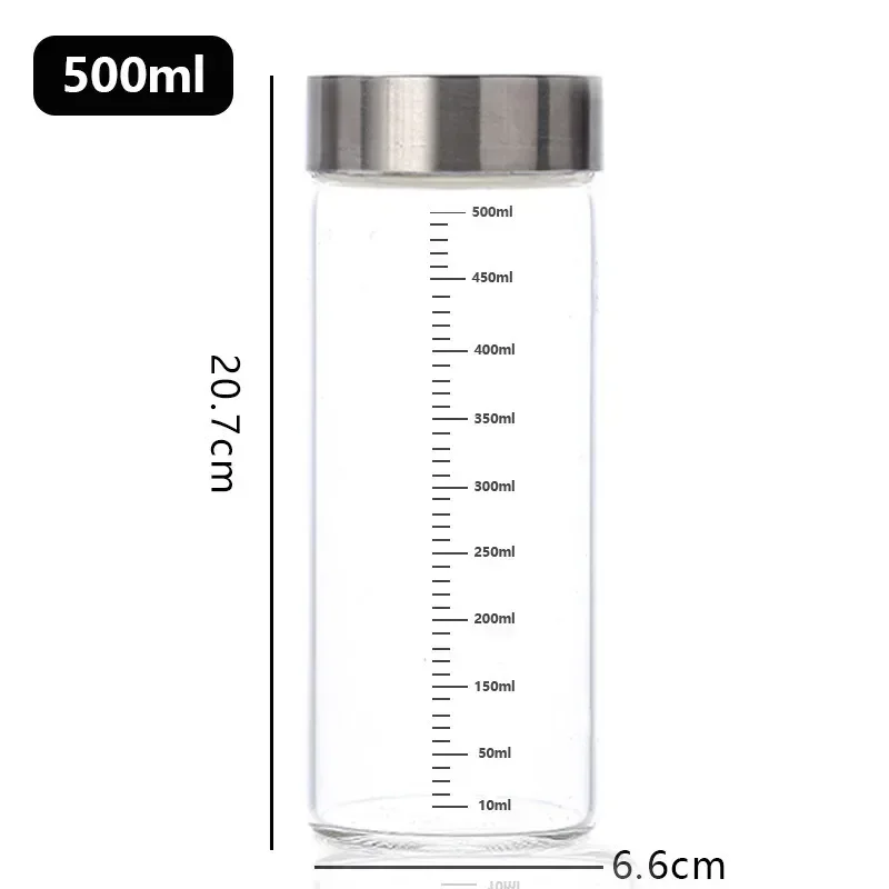 100-500ml Glass Bottle with Scale High Borosilicate Heat-resistant Glass Seal Jar Kitchen Seasoning Spices Storage Bottle Gadget: Pink