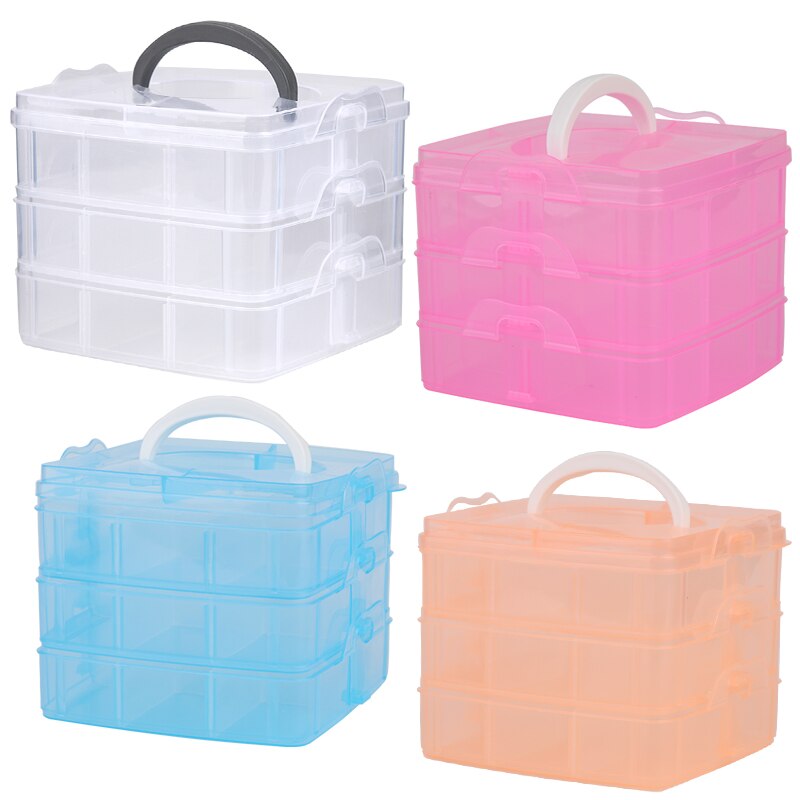 Nonvor 3 Layers 18 Compartments Clear Plastic Storage Box Multifunction Empty Box Jewelry Bead Container Sewing Tools Organizer